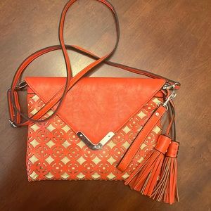 NWOT Baci Italy Orange Leather Crossbody Clutch with Tassels